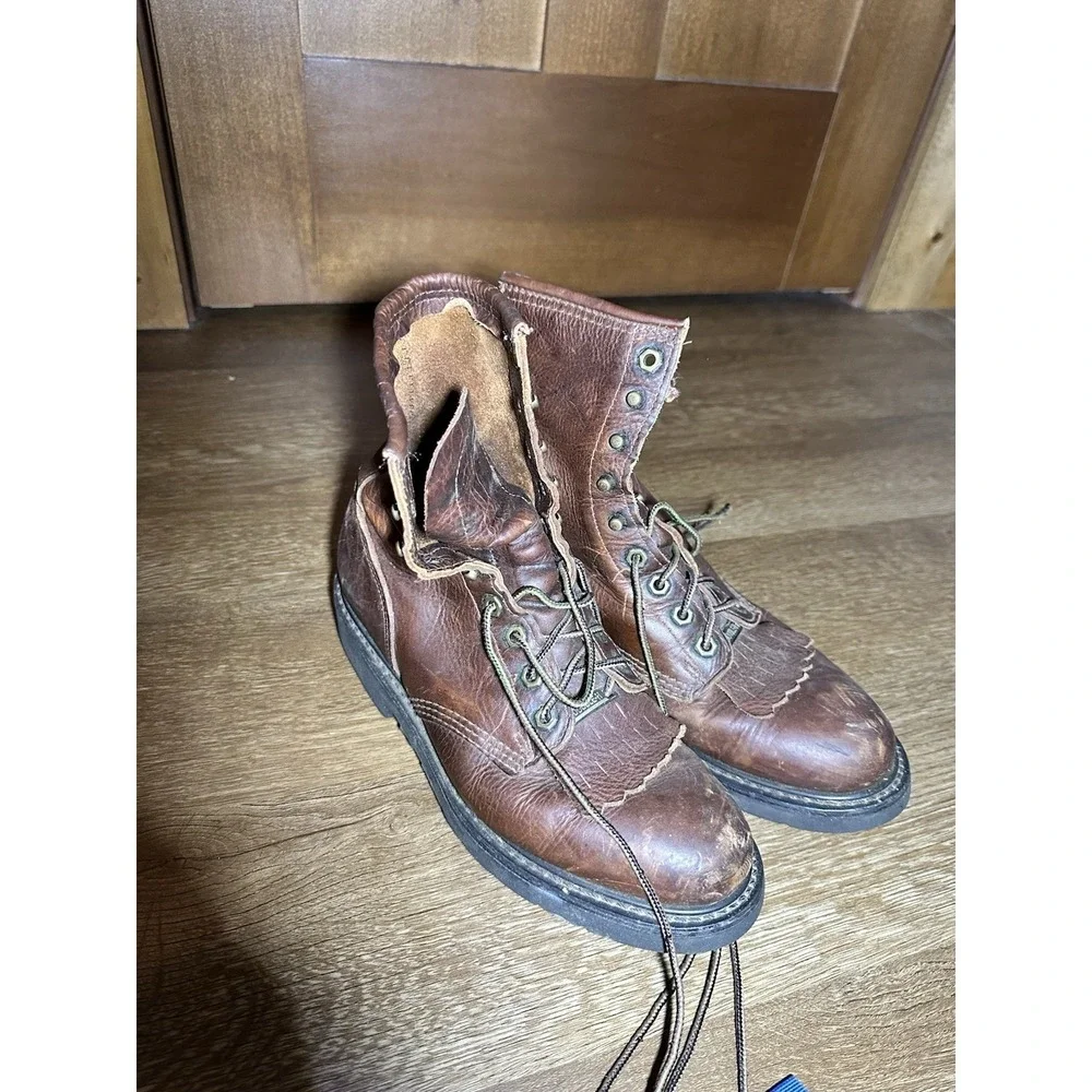 Double H 9714 Mens 7.5‎ EE Brown Leather Lace Up Work Boots USA Made
